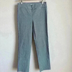 Margaret M Womens Skinny Slimming Pant Navy White Geometric Elastic Waist Size M